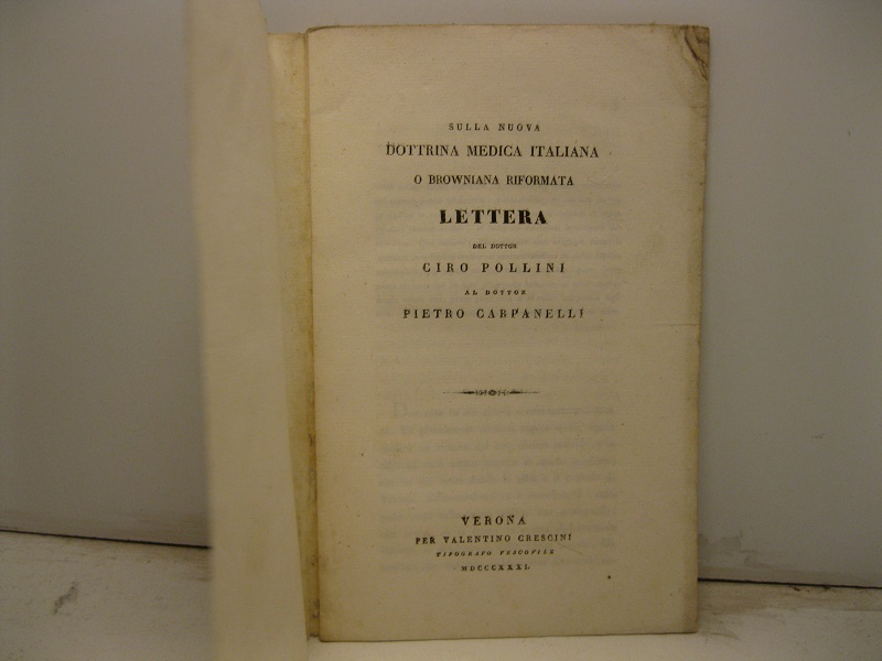 Sulla nuova dottrina medica italiana o browniana riformata. Lettera al dottor Pietro Carpanelli